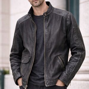 Danier Genuine Leather Moto Jacket Mens Small Black Cafe Racer